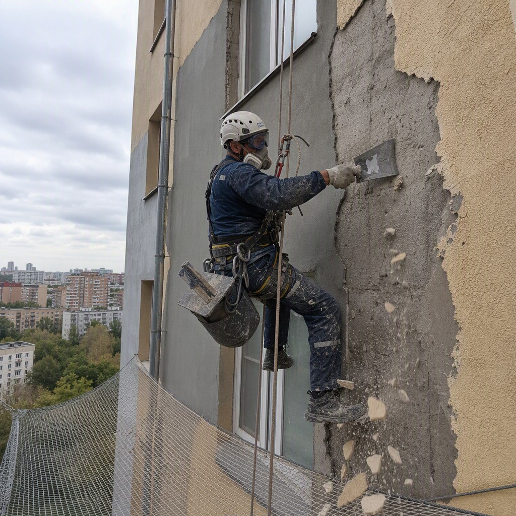 Ремонт штукатурки фасада в Москве — удаление отслоений, оштукатуривание, армирование